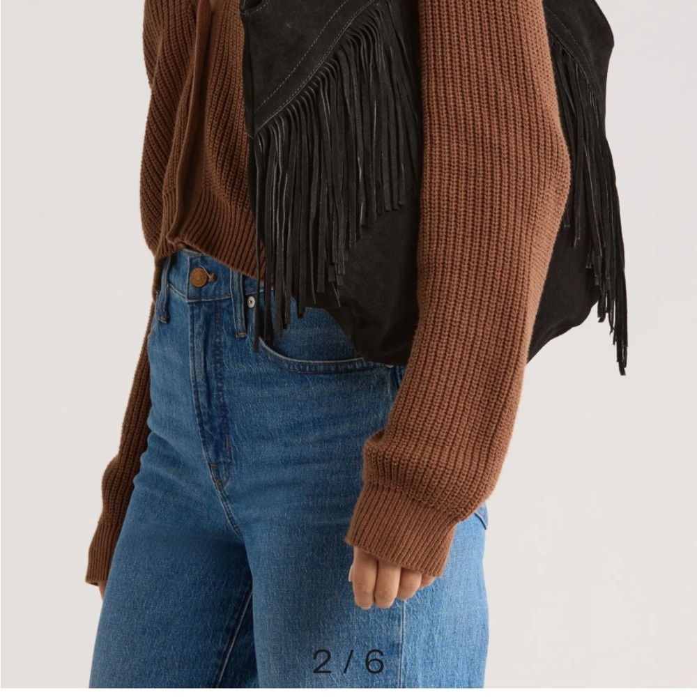 Lucky Brand Black Suede Fringe Hobo Bag